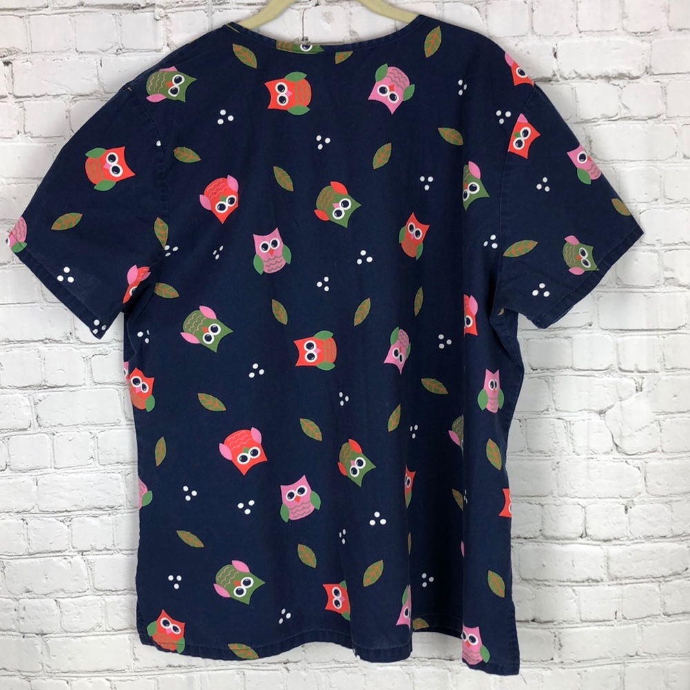 SCRUB TOP Navy Owls pattern XL - Picture 3 of 4